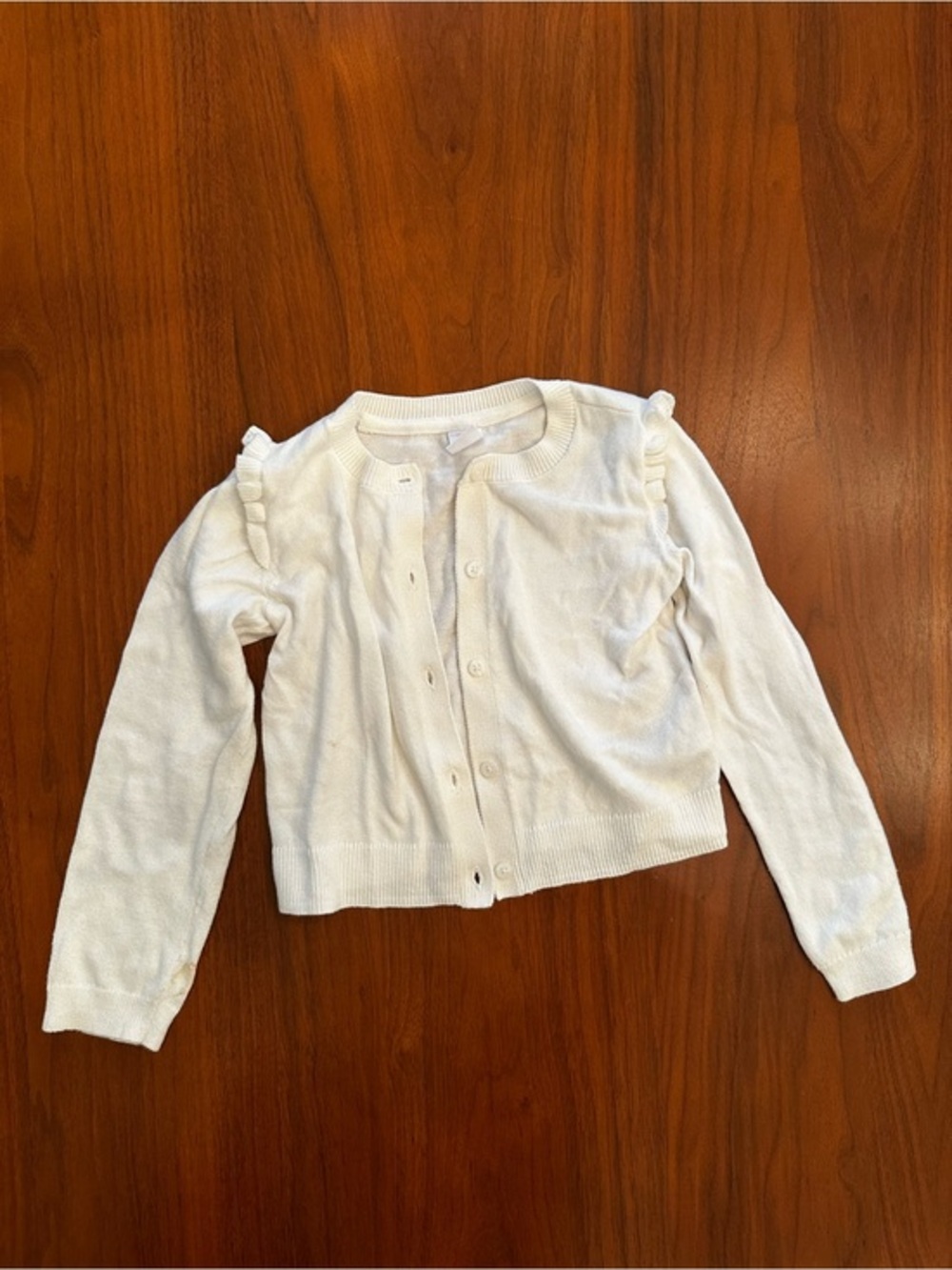 Gap girls White Ruffle Shoulder Cardigan Sweater size 5